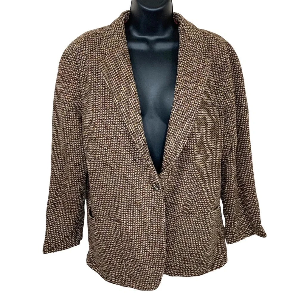 Size 14 Vintage Wool Ellen Tracy Union Made Brown Tan Lined Large Academia